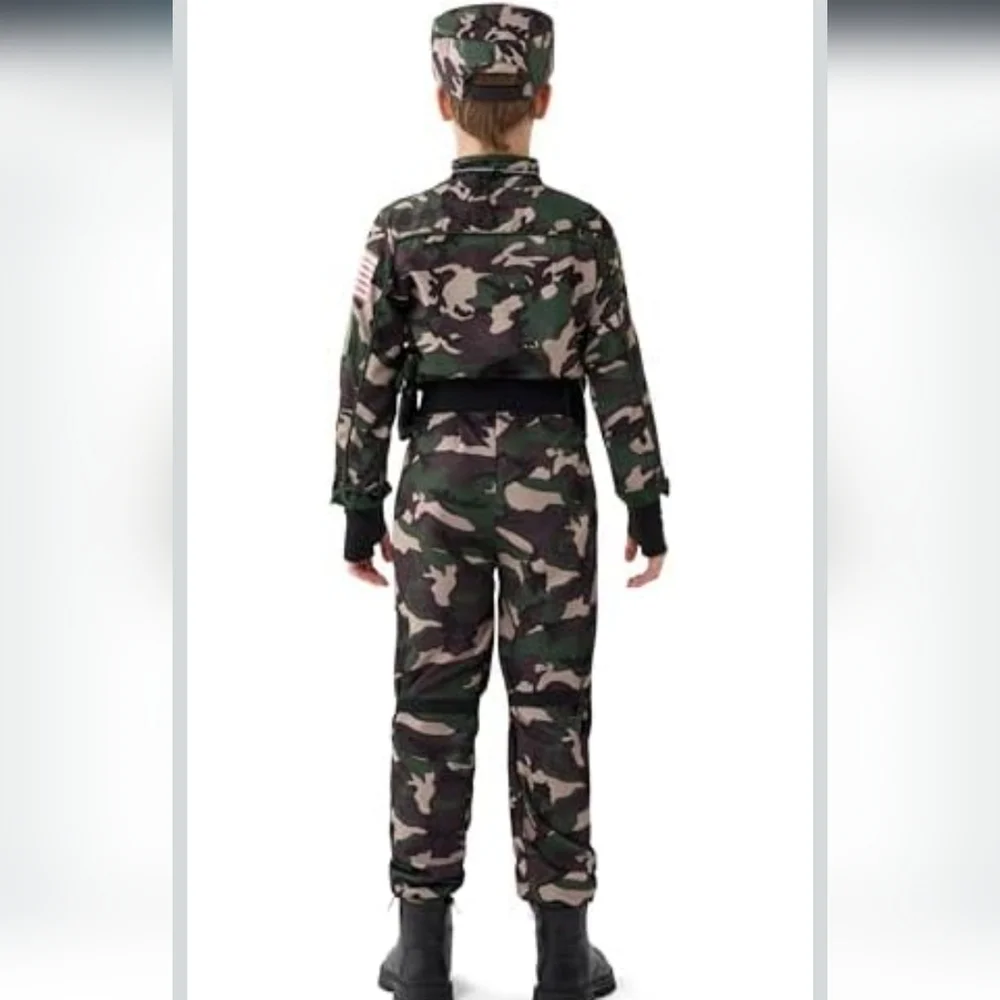 Kids Army Soldier Costume Large 10-12 Camo Trooper Halloween Dress Up Set